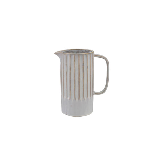 Stoneware Ribbed Pitcher, White (Each One Will Vary)