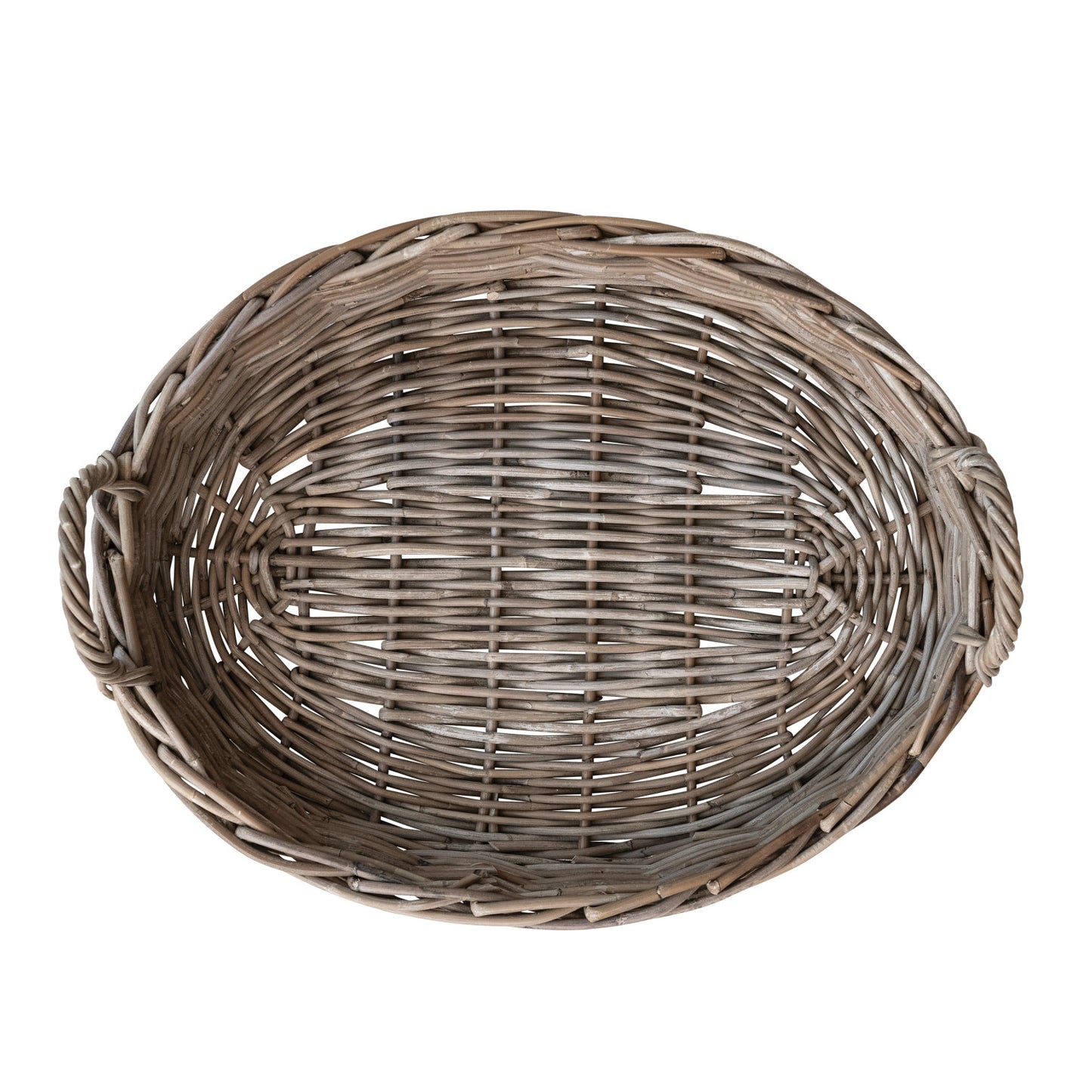 Decorative Hand-Woven Rattan Tray with Handles, Grey Washed