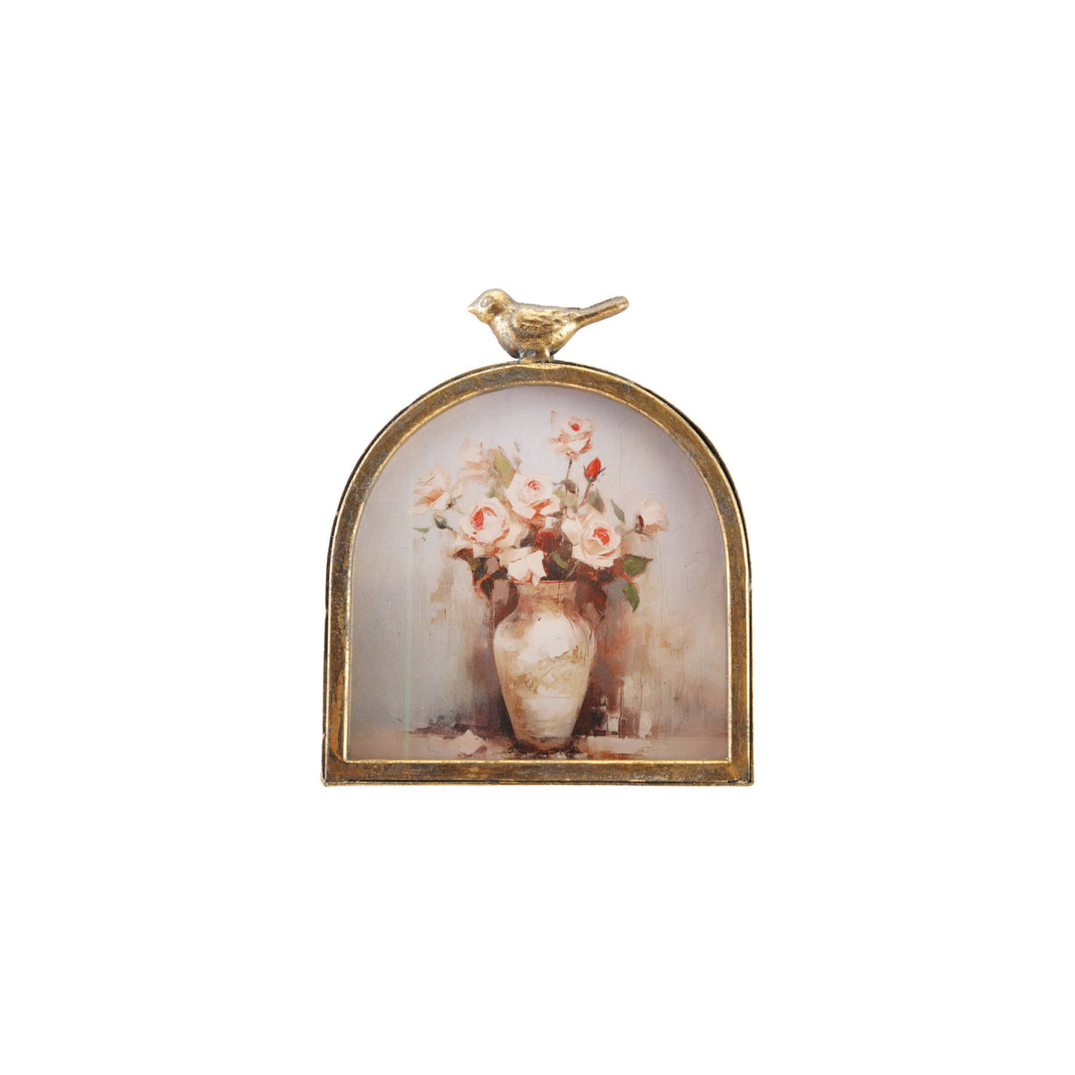 MDF & Metal Arched Photo Frame with Bird Finial, Antique Gold Finish ...