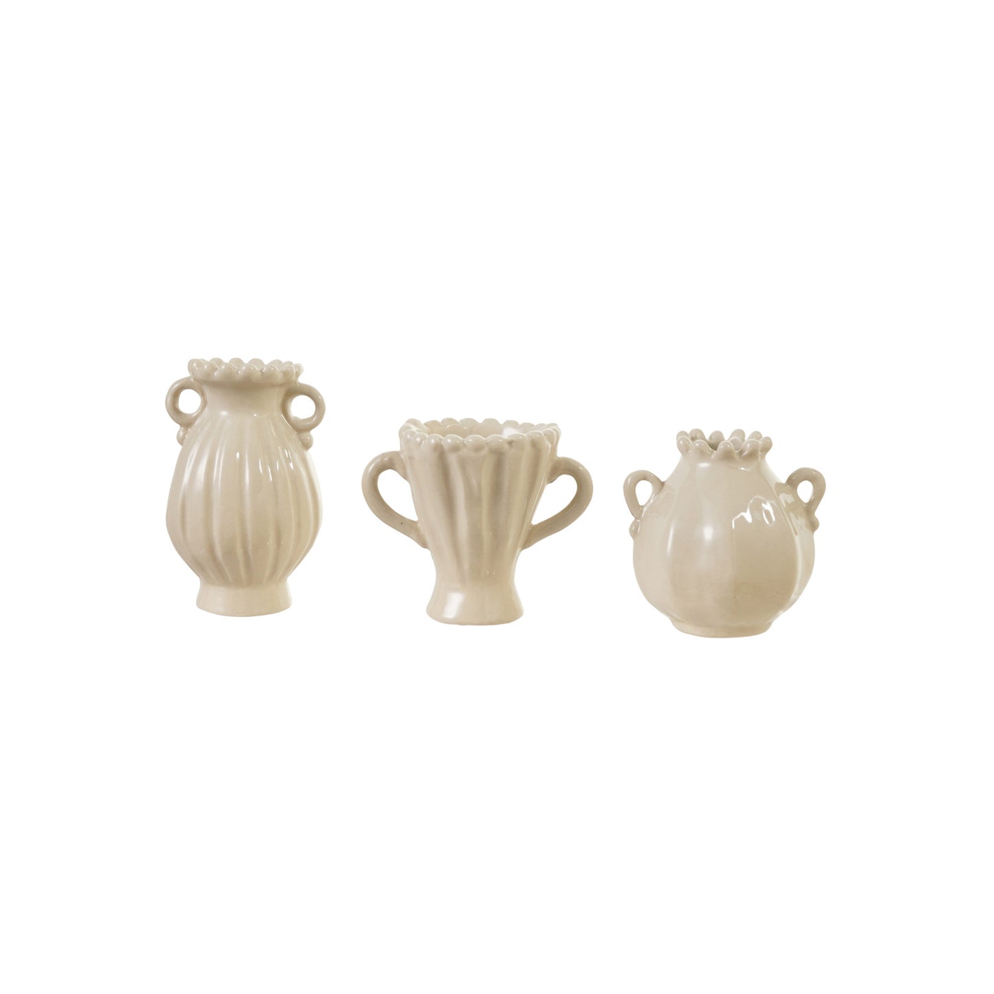 Stoneware Vase with Handles, Cream Color, 3 Styles
