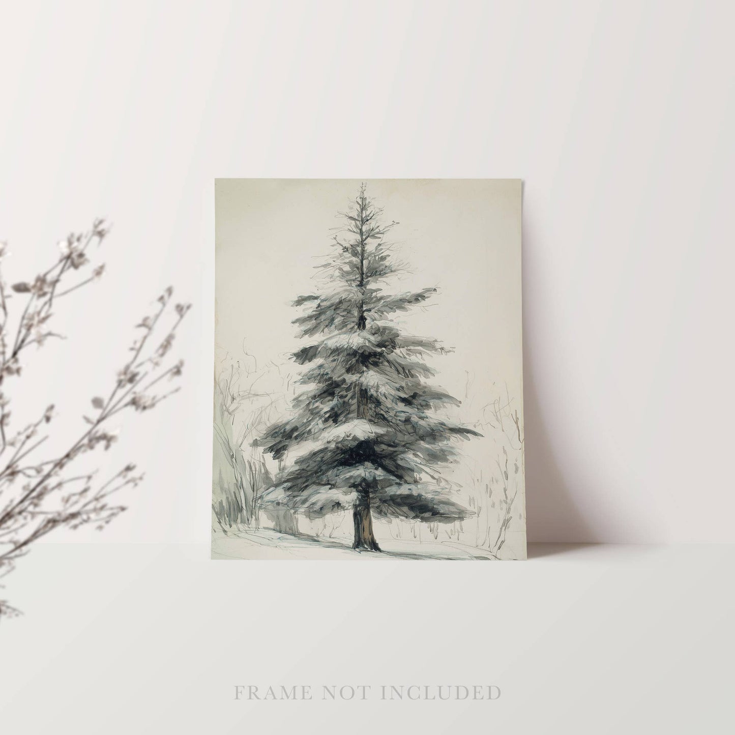 Winter Pine Tree Wall Art Print Holiday Christmas Decor : 8x10