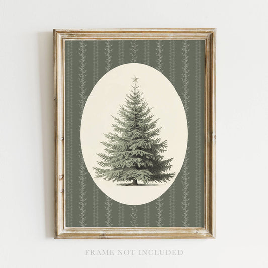 Folk Vintage Christmas Tree Wall Art Print Holiday Decor: 5x7