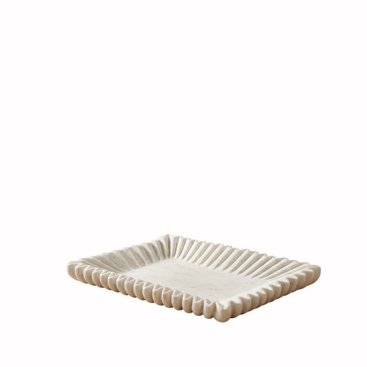 Fluted White Marble Tray Large