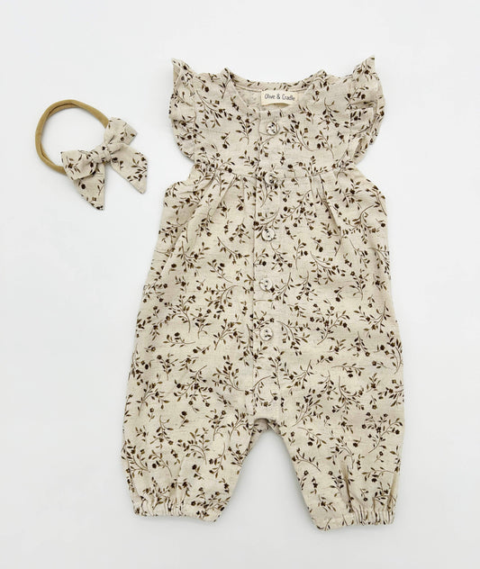 Wheat Floral Jennifer + Bow: 0-3 months