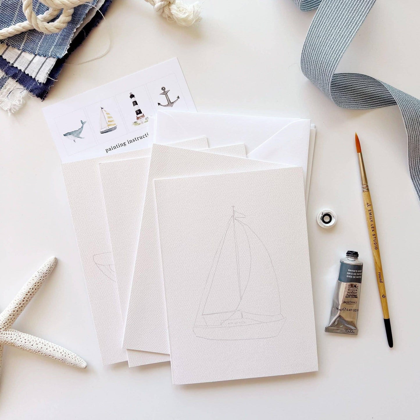 Seaside paintable watercolor notecard set