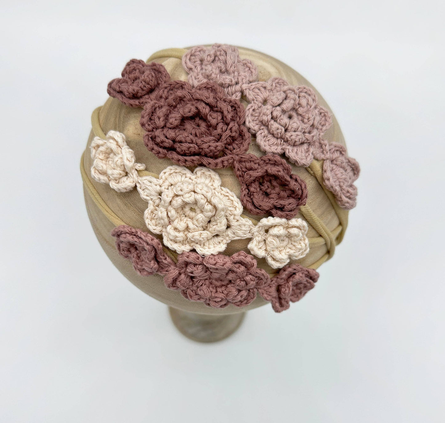 Crochet Flower Headband: With Card / Milk-white / Triple Flower