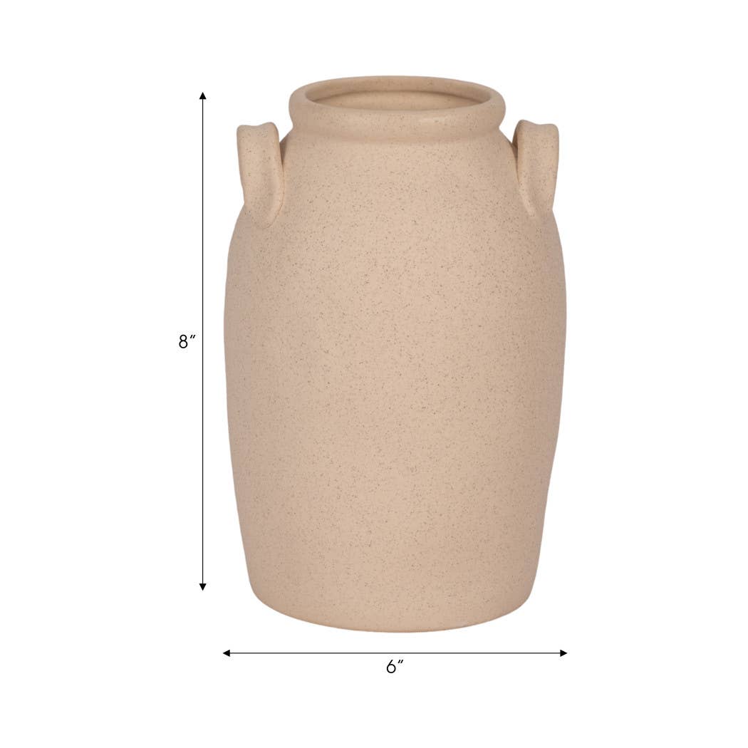 Ceramic Textured Vase with Handles - Ivory, 8 in.