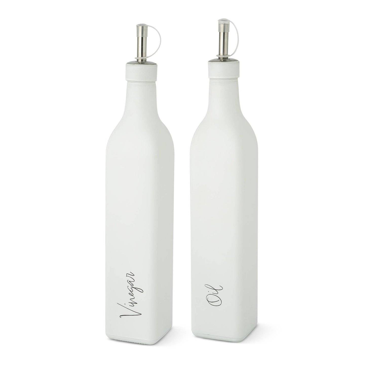 Glass Cruets - Matte White Oil or Vinegar Script