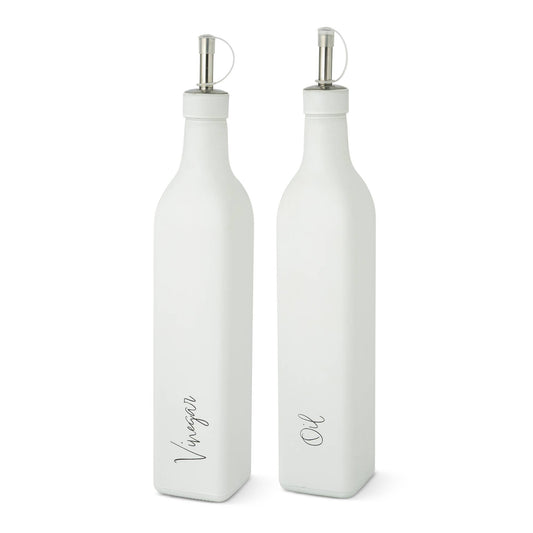 Glass Cruets - Matte White Oil or Vinegar Script