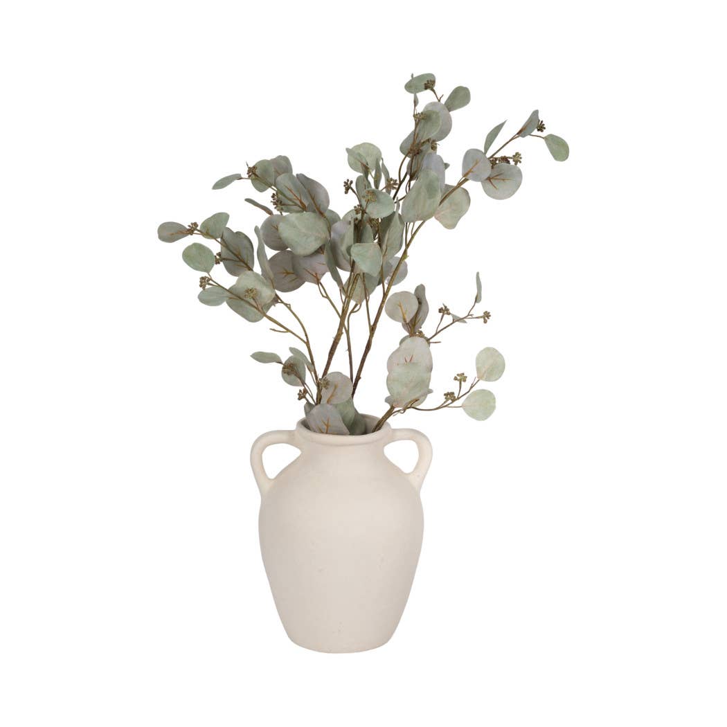 Ivory Paper Mache Amphora Round Vase with Handles