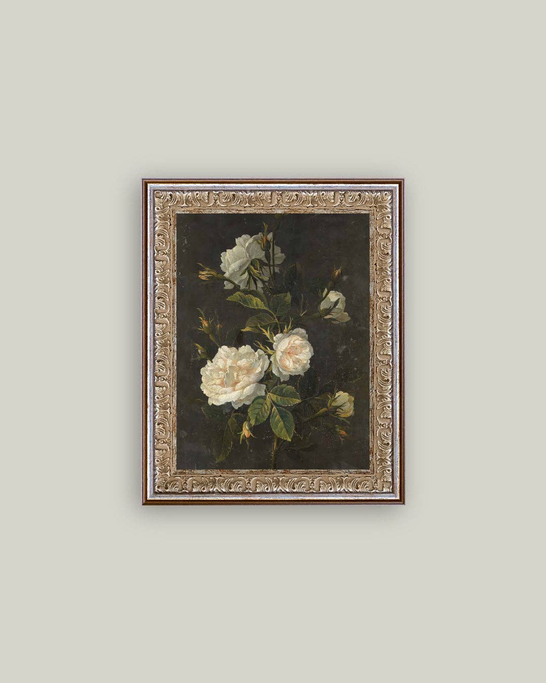 Moody Still Life Rose Framed Antique Art: 8x10