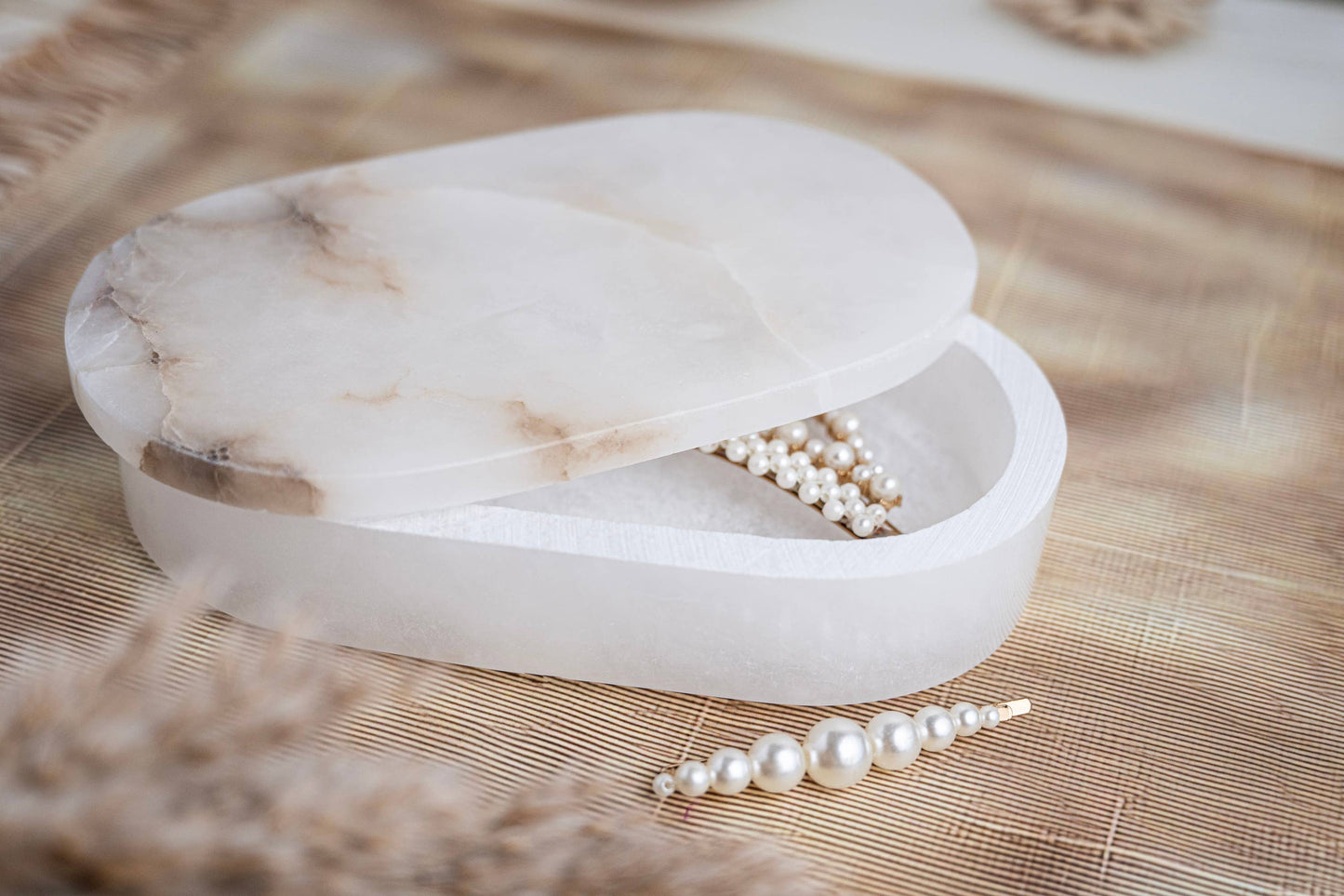 White Alabaster Oval Display Box