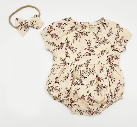 Anessa Romper Set: 2pc Sand+Cream / 3-6 months