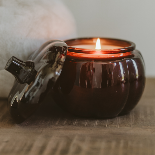 Hello Fall Soy Candle - 20oz Amber Pumpkin Jar