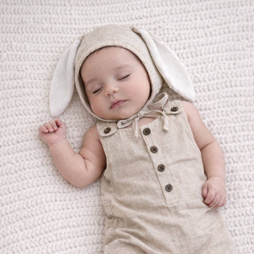 Spring Linen Bunny Bonnet: Oat / Nb (0-1m)
