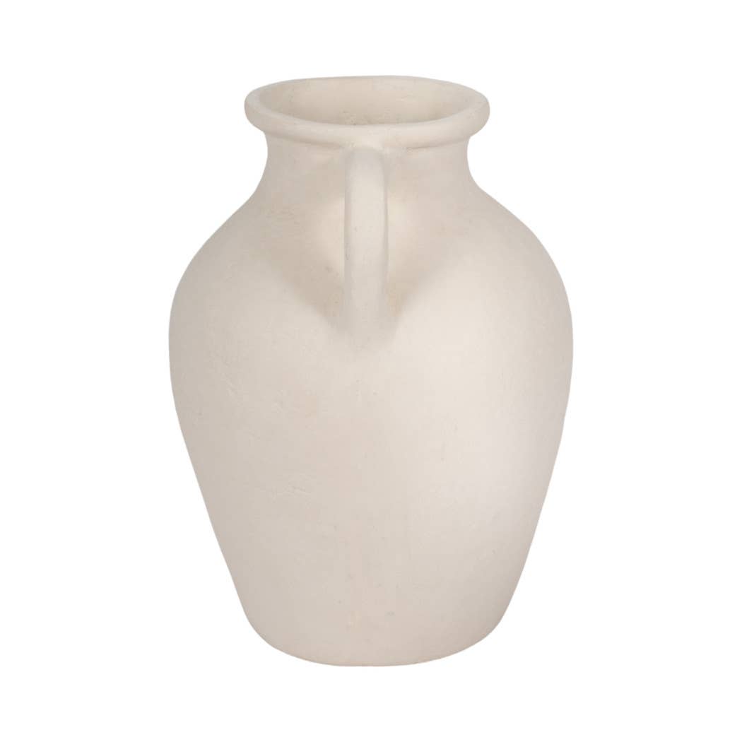 Ivory Paper Mache Amphora Round Vase with Handles