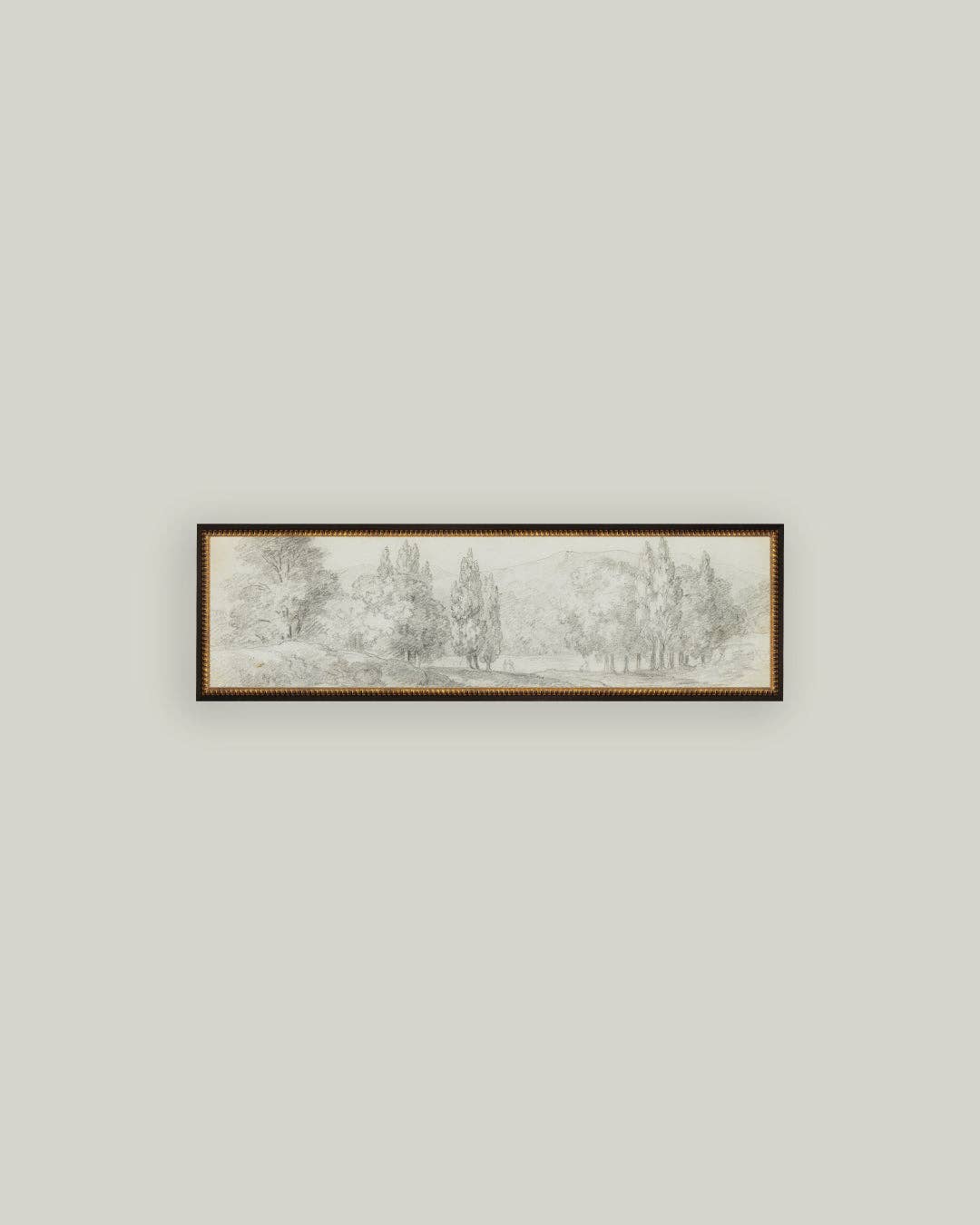 Country Meadow Sketch Framed Antique Art: 17x6