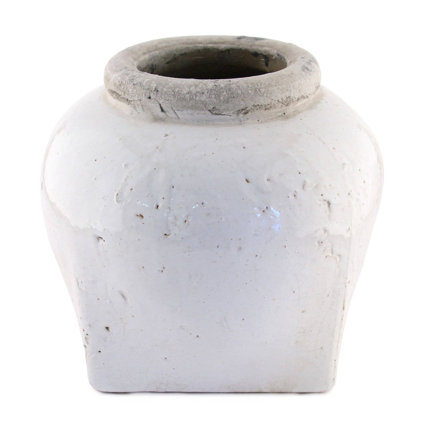 Partially Glazed Off-White Large Vase