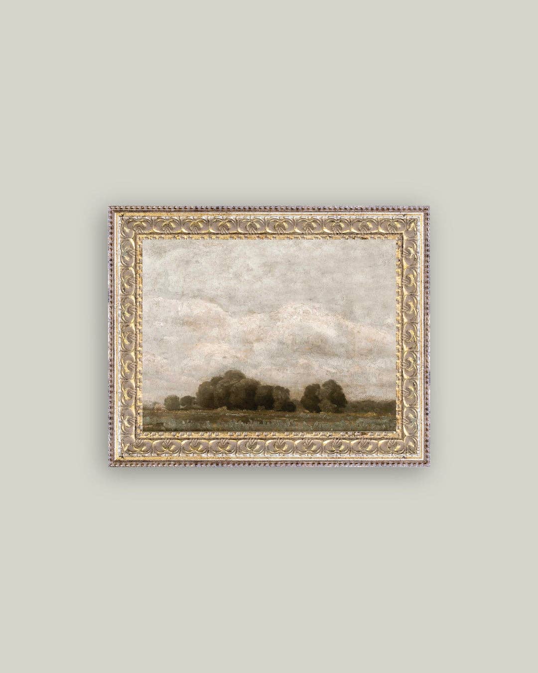 Tree and Cloud Landscape Framed Antique Art: 10x8