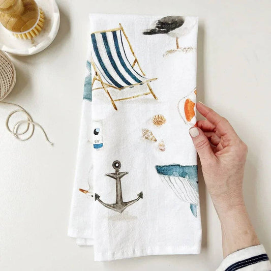 Seaside cotton flour sack tea towel