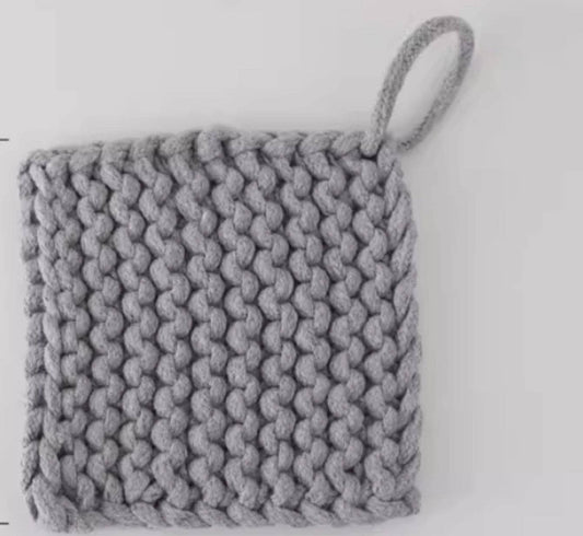 Cotton Crocheted Pot Holder: Grey Small