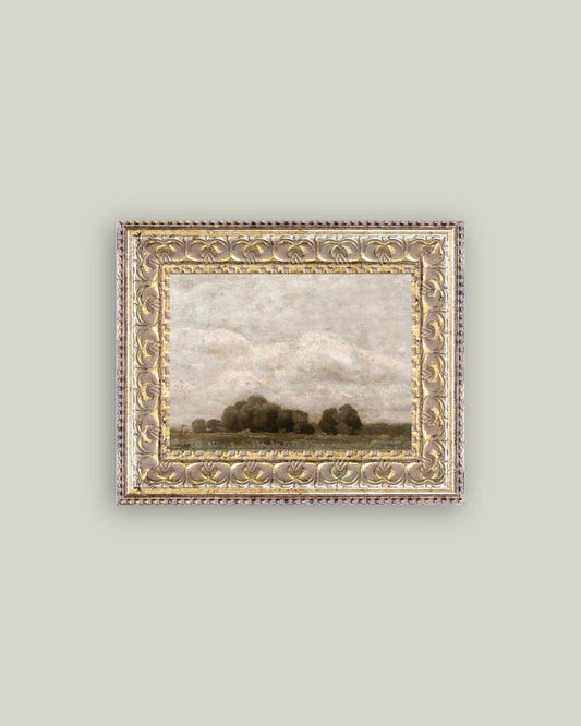 Tree and Cloud Landscape Framed Antique Art: 7x5