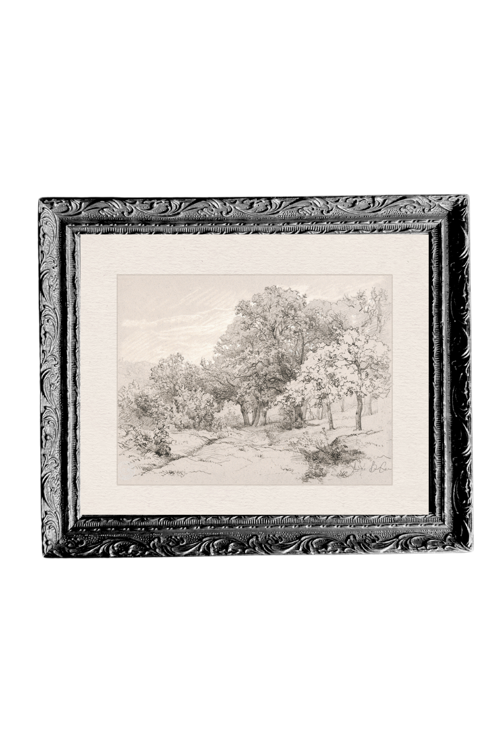 Summer Field Sketch | French Black Mould Framed Art: 18 x 22