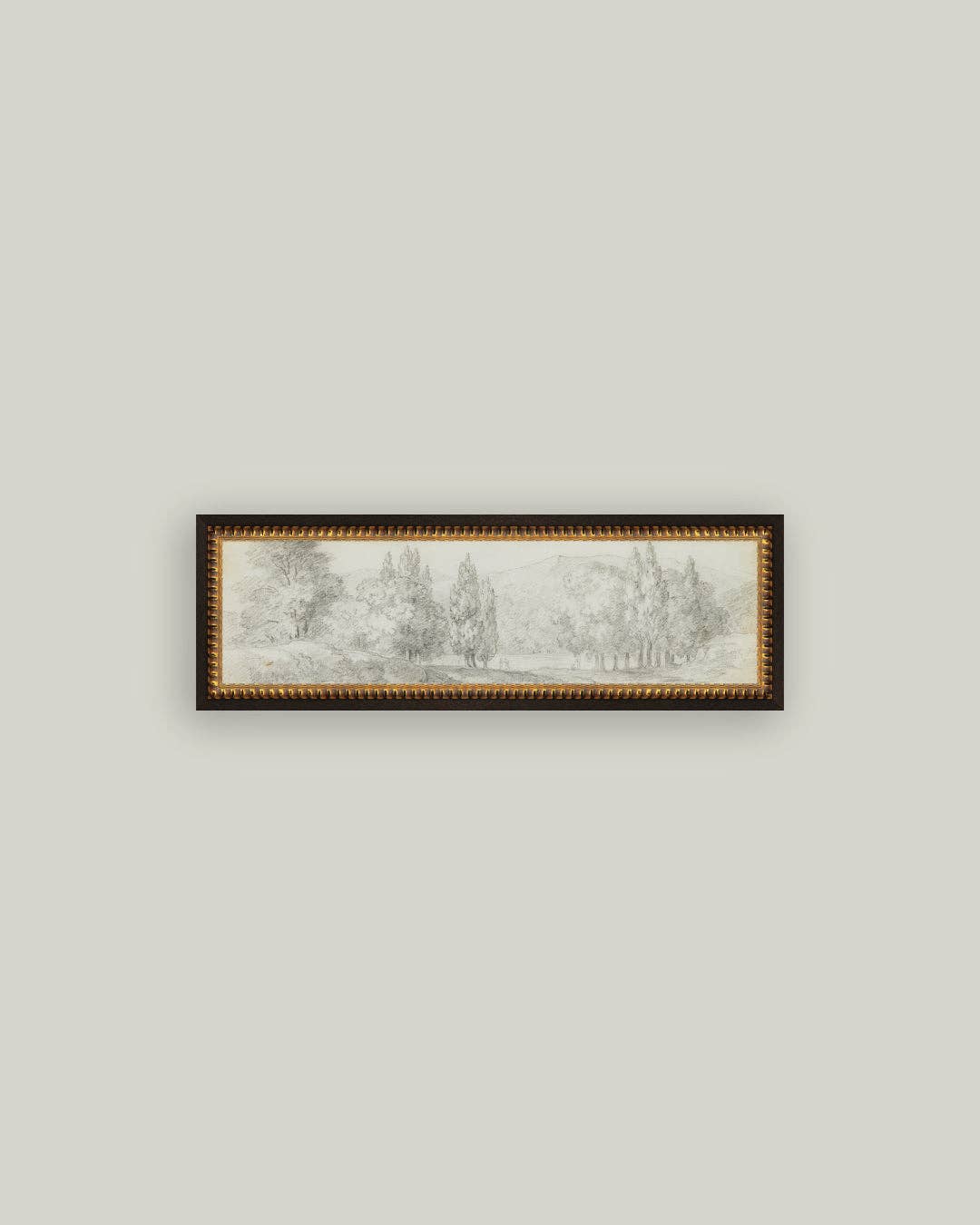 Country Meadow Sketch Framed Antique Art: 17x6