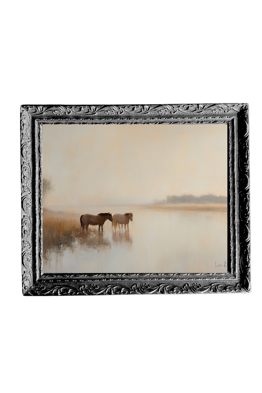 Horse By The River | French Black Mould Framed Art: 18 x 22