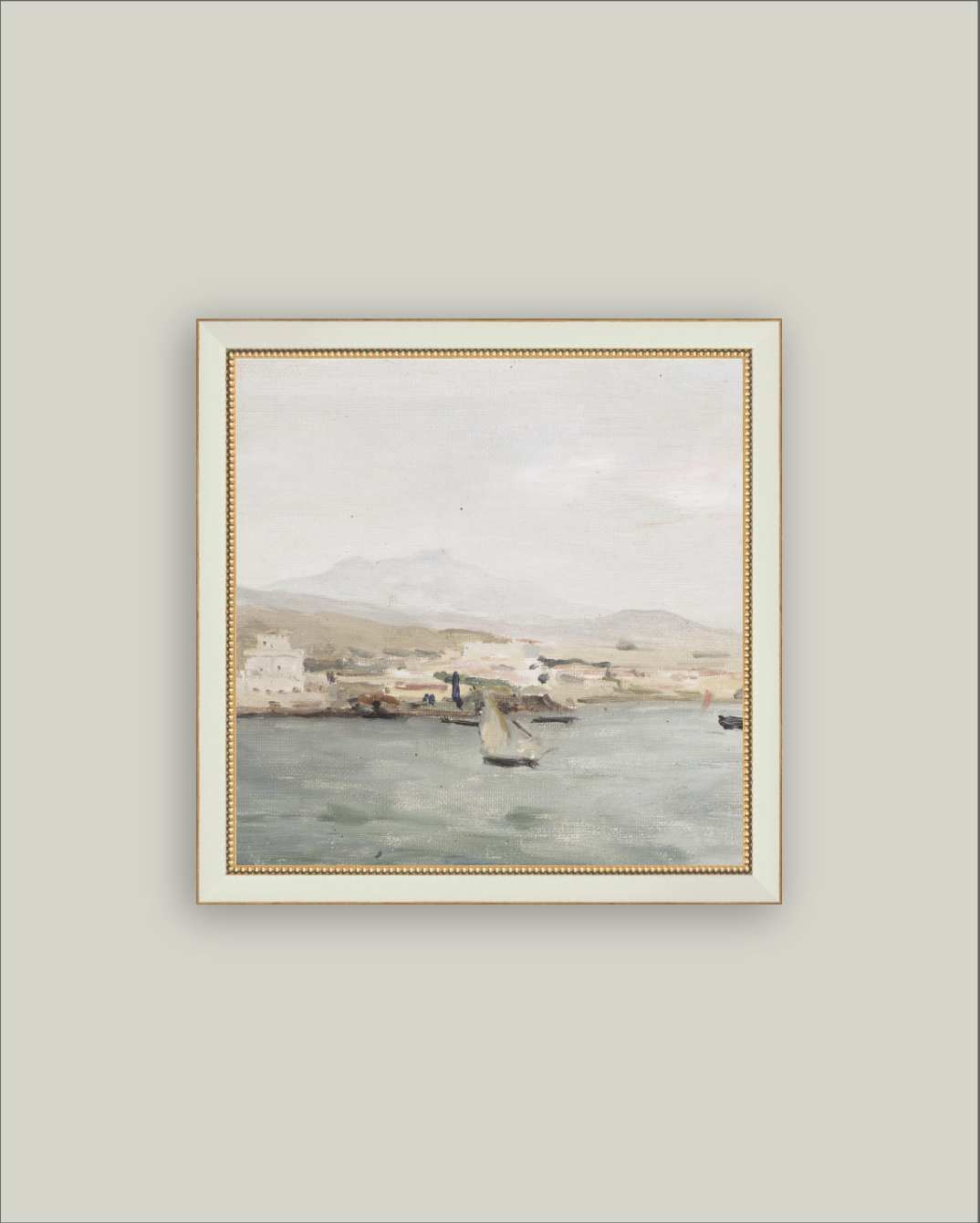 Sailboat Landscape Framed Antique Art: 16x16