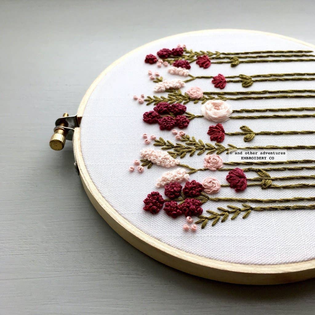Hand Embroidery Kit - Burgundy & Blush Wildflowers