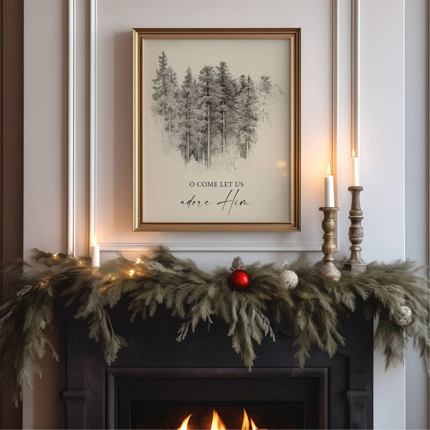 Adore Him Christmas Holiday Wall Art Print Christian Decor: 8x10