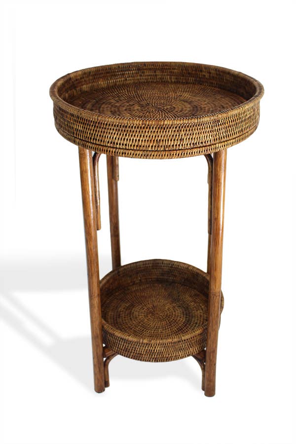 Round Side Table with Removable Tray - : Antique Brown