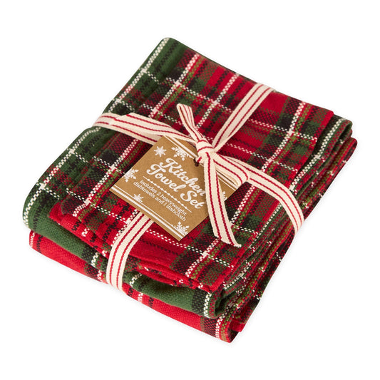 Boughs of Holly Plaid Heavyweight Kitchen Set of 3