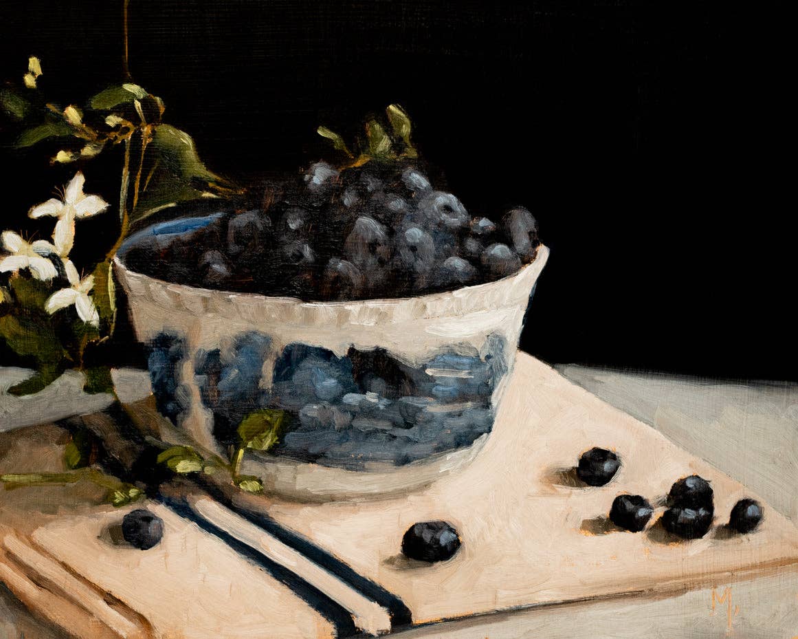 Blueberries In A Transferware Bowl Print: 5x7