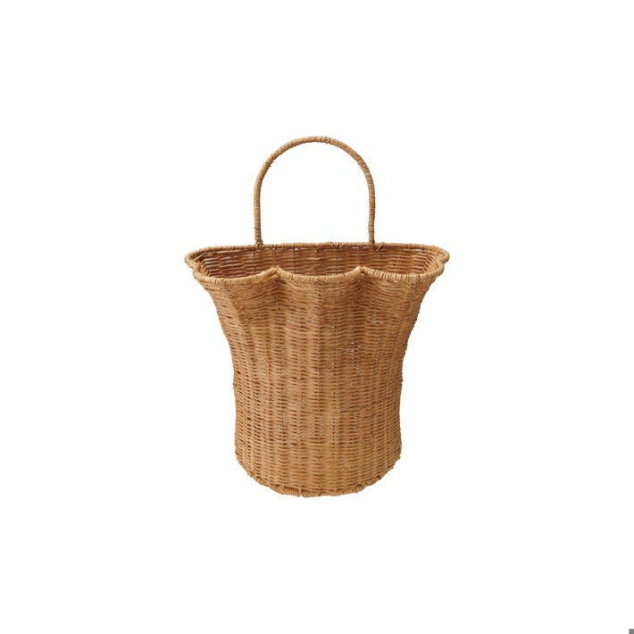 Woven Rattan Scalloped Wall Basket