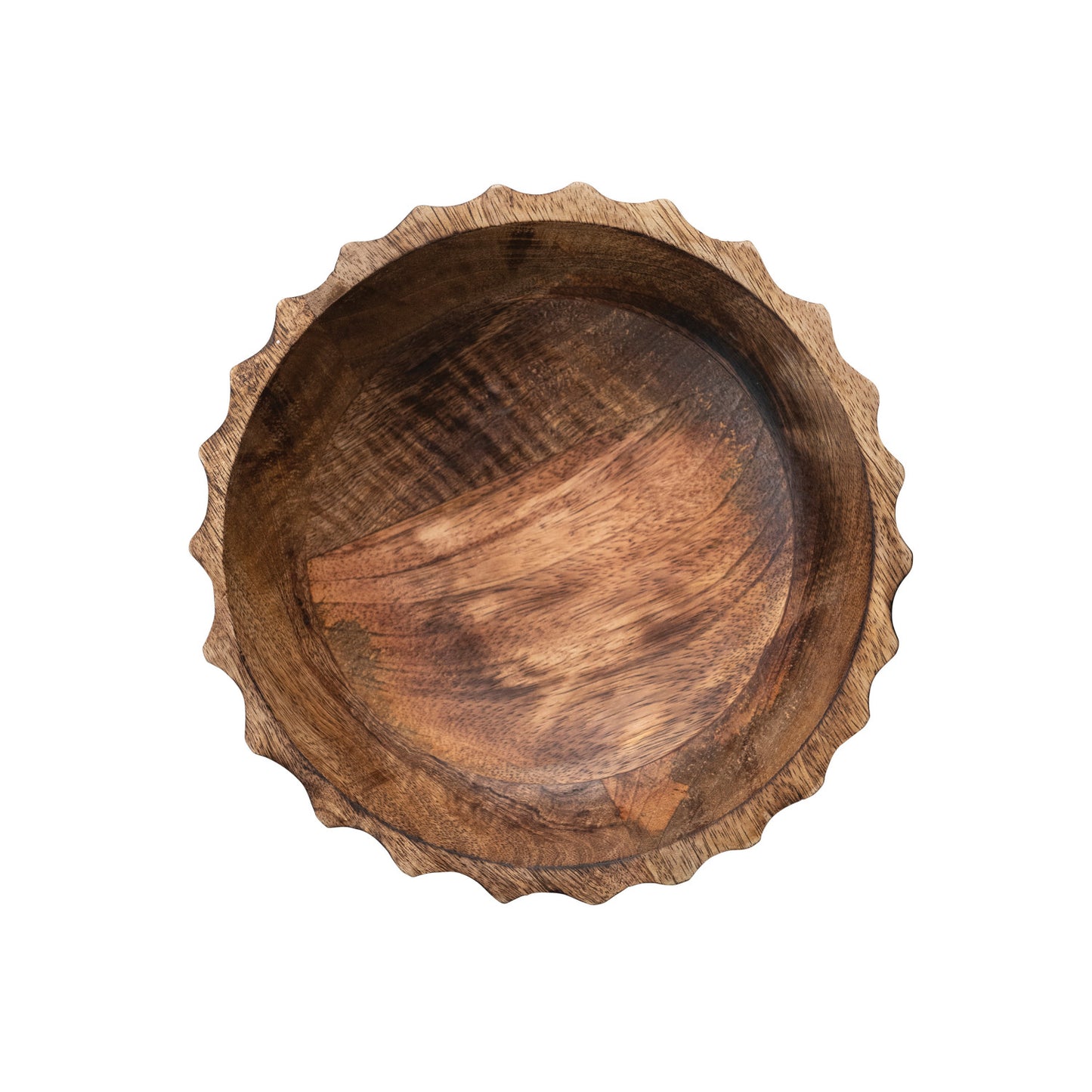 Hand-Carved Mango Wood Footed Bowl w/ Scalloped Edge