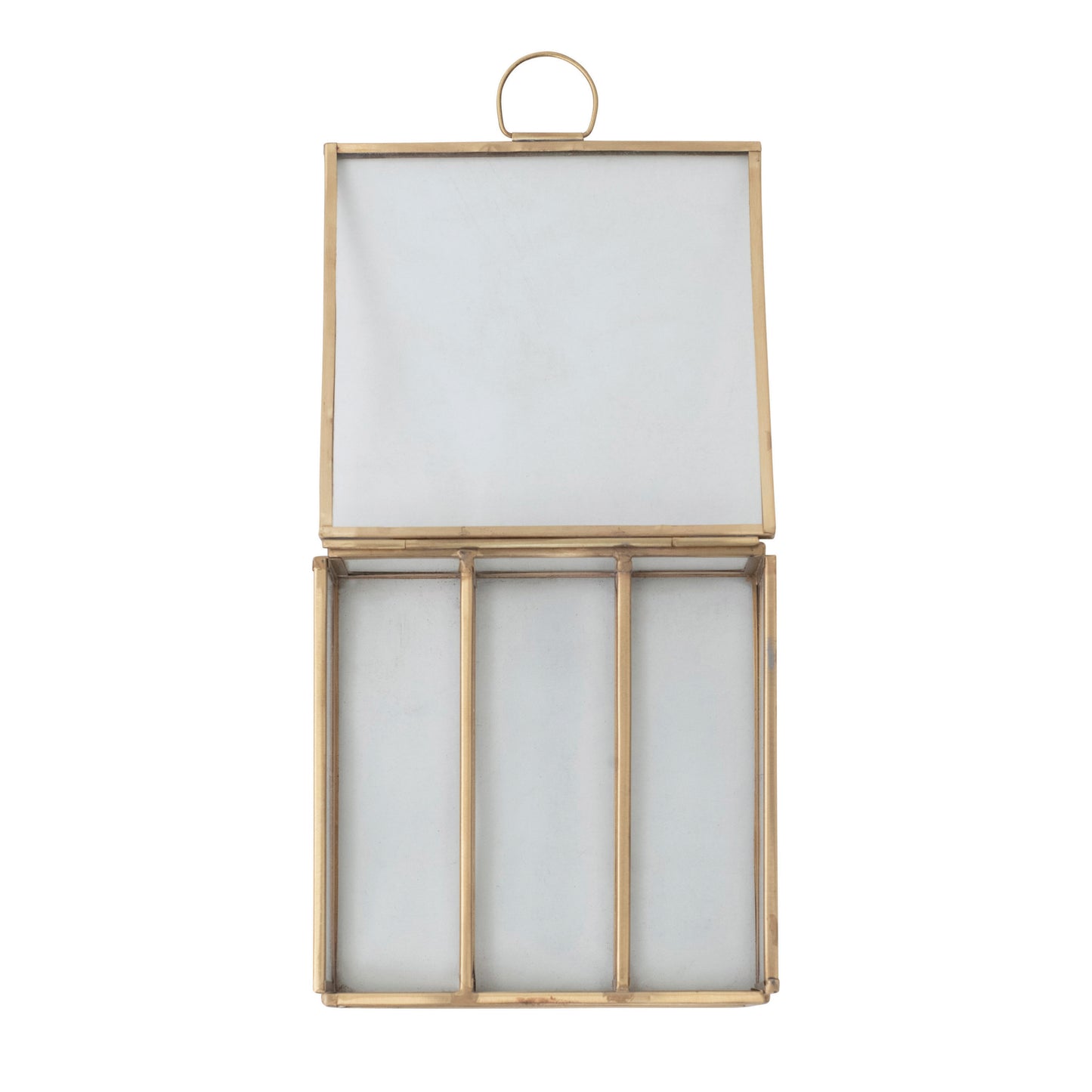 Metal and Glass Box with 3 Compartments, Brass Finish