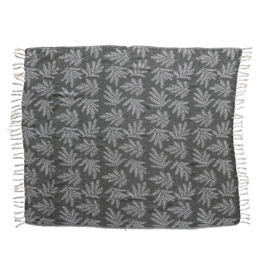 Woven Recycled Cotton Throw w/ Pine Needles Pattern & Fringe