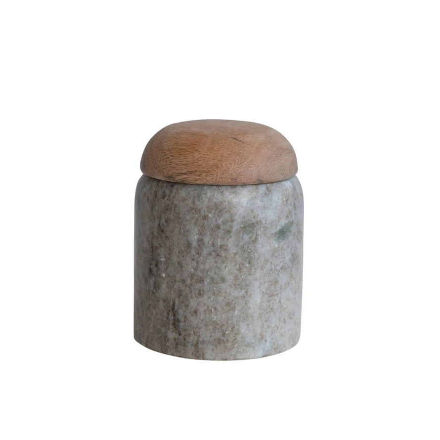 Marble Canister w/ Mango Wood Lid, Buff Color & Natural