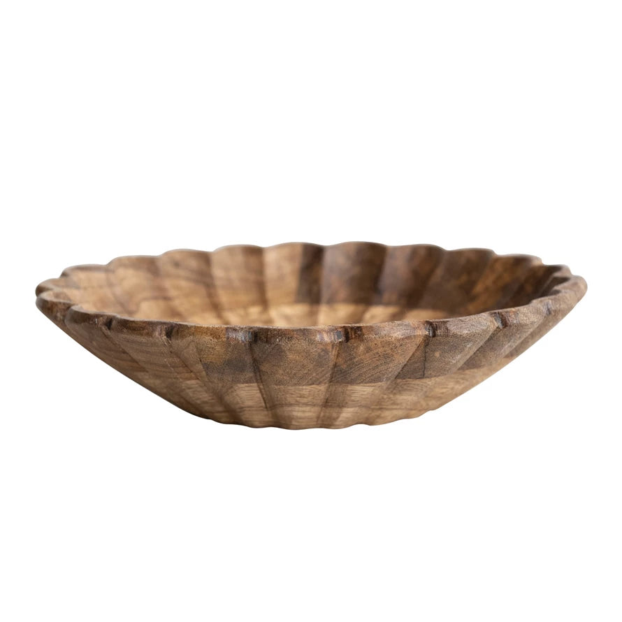 Mango Wood Scalloped Bowl, Natural