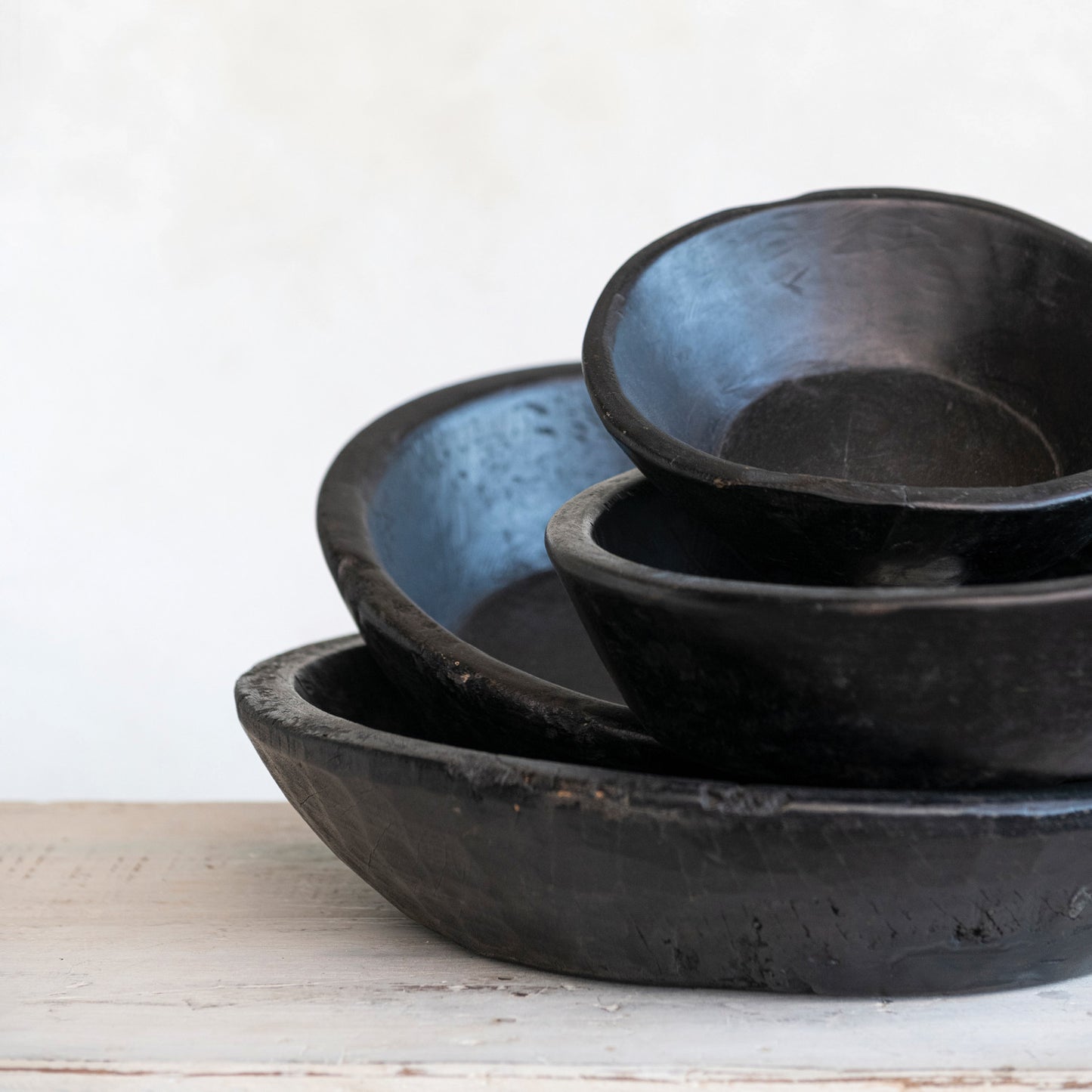 Round Decorative Reclaimed Wood Vintage Reproduction Bowls, Black