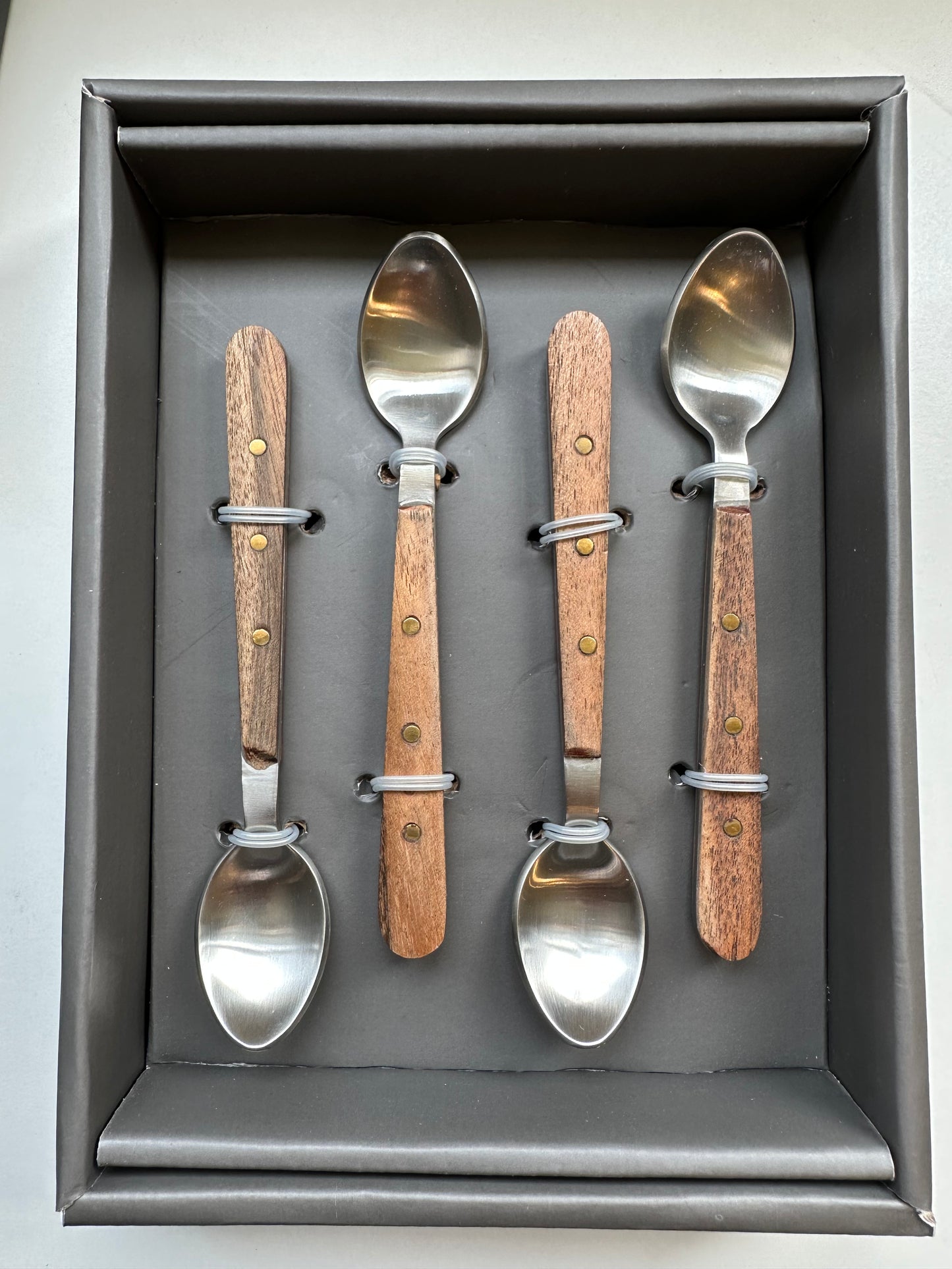 Set of 4 Cocktail Spoons with Wood Handles