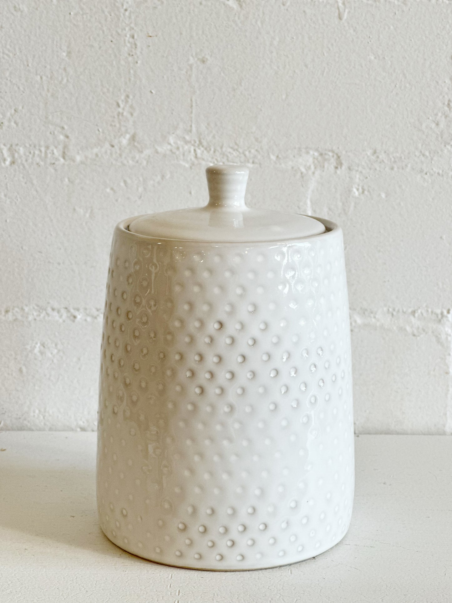 White canister with lid