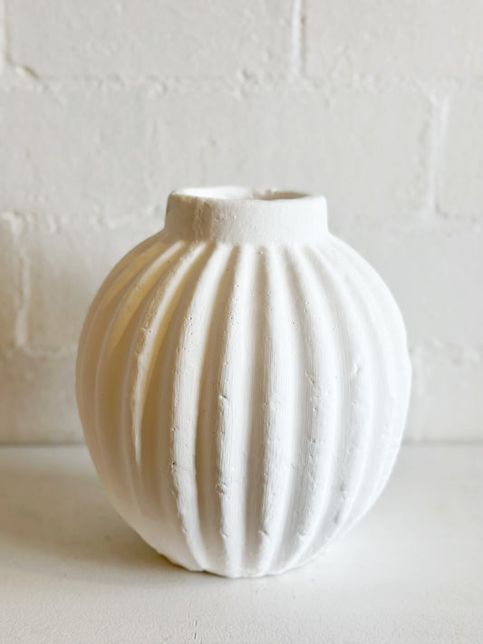 Heavy Matte White Lined Vase