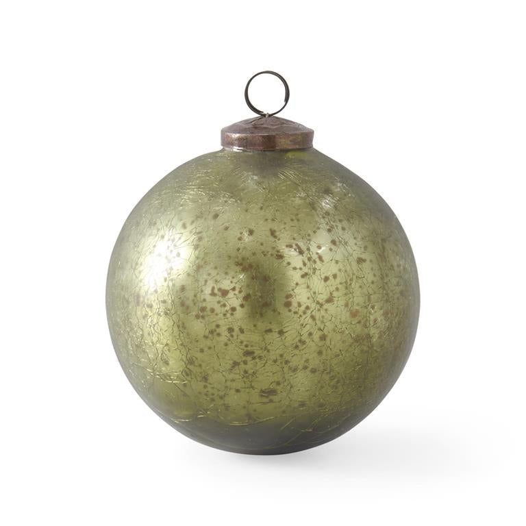 Crackled Olive Green Mercury Glass Round Ornament