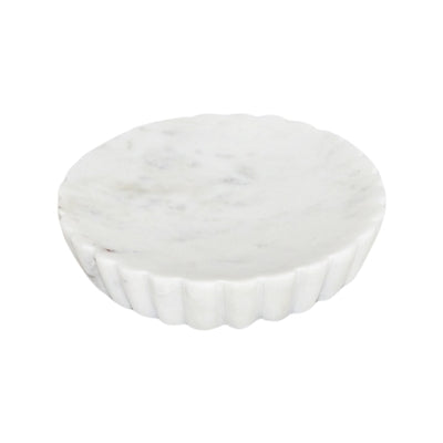 WHITE MARBLE SOAP DISH W/ GROOVING - WHITE