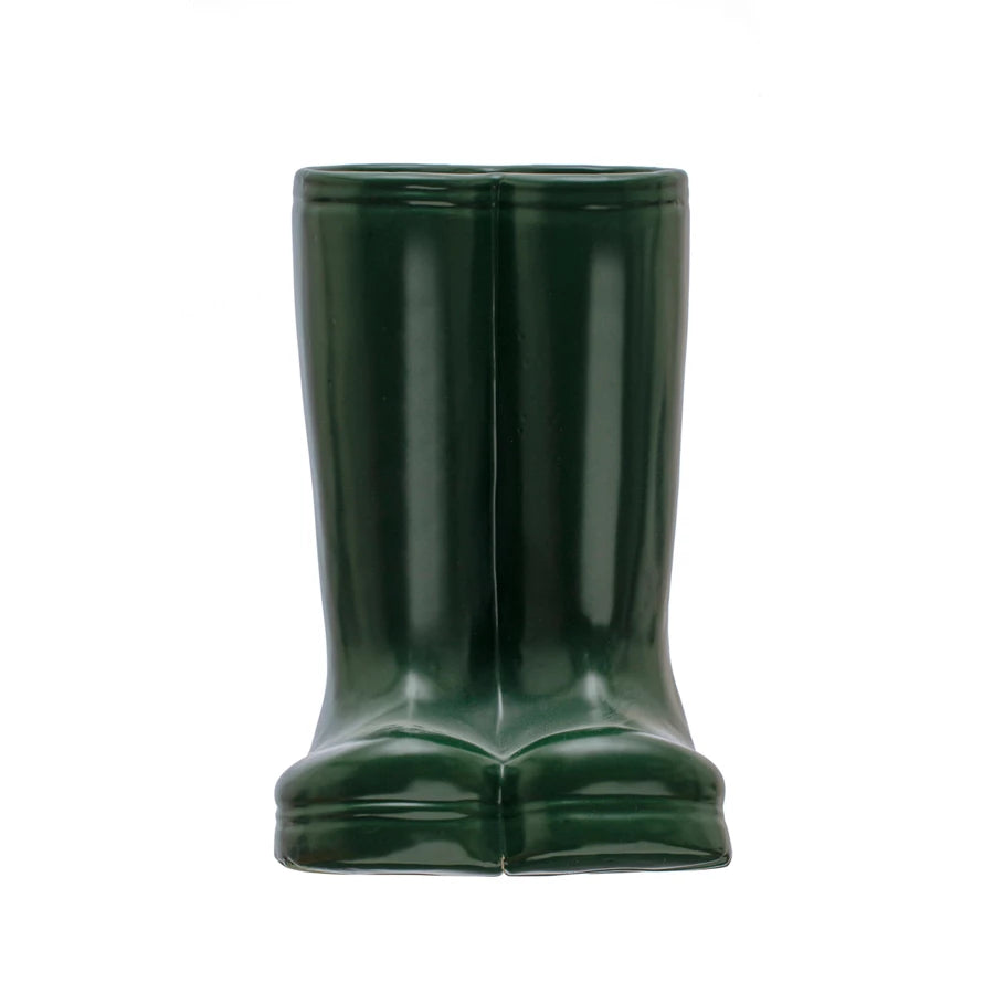 Stoneware Boot Vase, Green