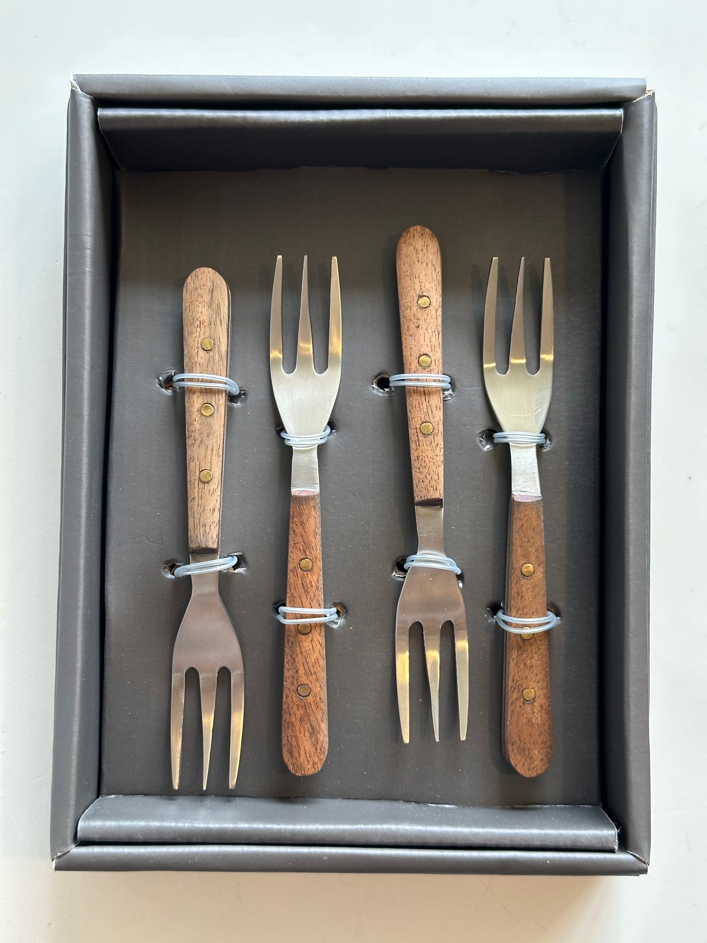 Set of 4 Cocktail Forks with Wood Handles