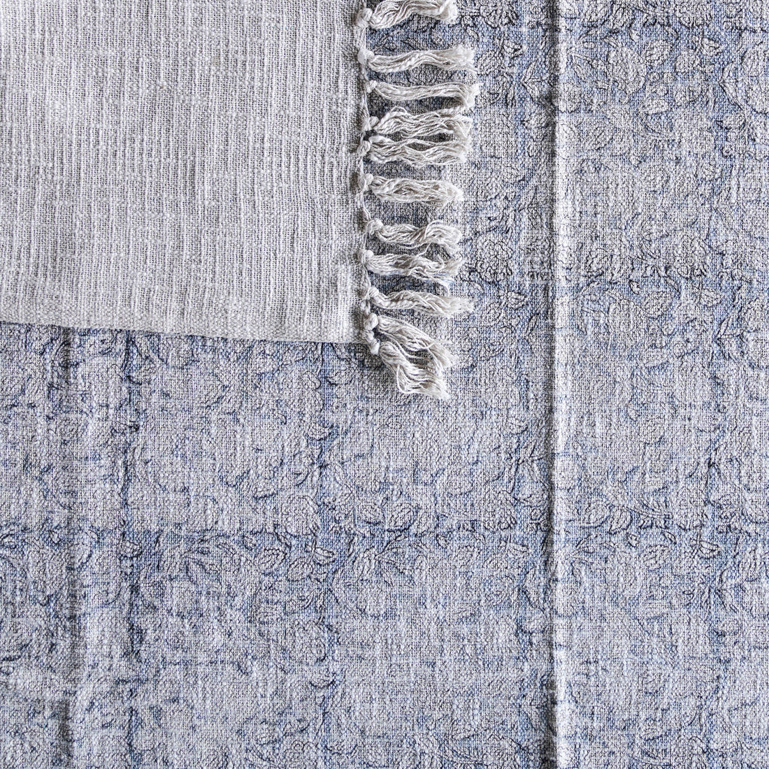 Handloom Cotton Throw w Blue Block Print